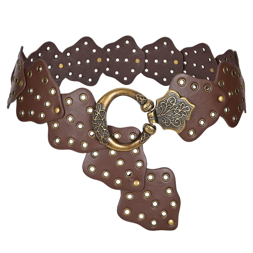 2958 Women Western Leather Belt Boho Disc Conch Waist For Dress